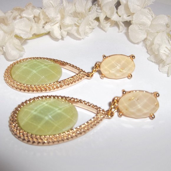 Pre-owned Earrings, Earrings, Yellow Green Gold Earrings, Green Earrings, 7675 - Picture 3 of 7